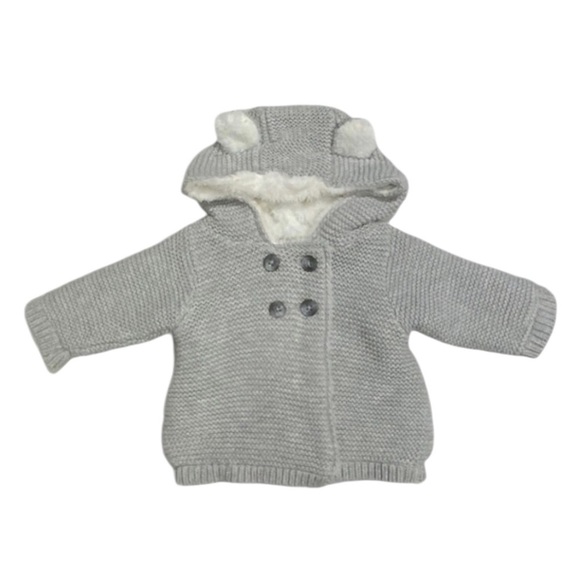 004 Carter's Newborn Baby Gray Knit Sherpa Jacket - Picture 2 of 5